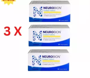 3 X Neurobion Vitamina B1, B6, B12/Sollievo Nervi, Intorpidimento e Formicolio 20 Compresse - Foto 1 di 1