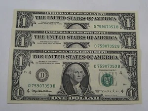 3 CU Crisp Consecutive Serial Numbers 1995 FRN Notes D-Series Cleveland. #41 - Picture 1 of 11