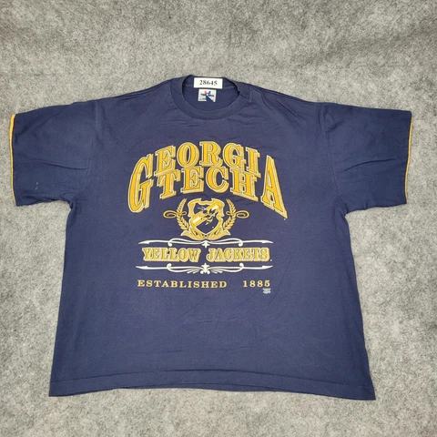 Vintage Georgia Tech T-Shirt Large Blue 90s Baggy Boxy Fit Single Stitch Cover