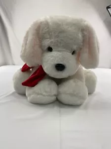 Bayview Supply Welpe Hund 16 Zoll weiß mit rosa Ohren & rotem Schal Plüschtier Kuscheltier - Bild 1 von 6