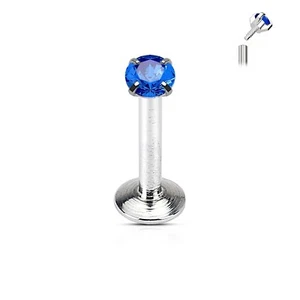 Lip Monroe Stud 16 Gauge 5/16" Round Blue 2mm Gem Internal Thread Steel - Picture 1 of 3
