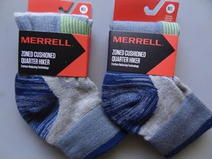 NEW  2 Pairs Merrell Merino Wool Zoned Hiking Quarter Crew Socks Men's M/L - Picture 1 of 13
