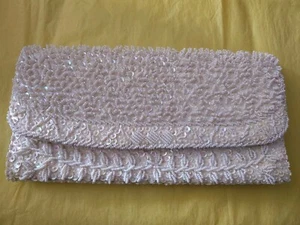 Vintage La Regale White Pearl Beaded Pearlized Sequins Evening Clutch - Picture 1 of 9
