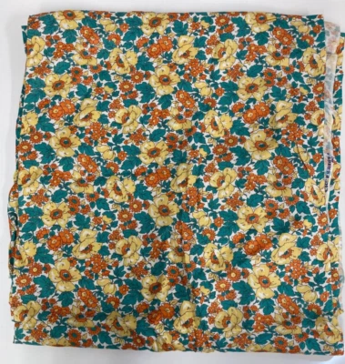 VINTAGE FABRIC FLORAL ORANGE YELLOW GREEN 1960S/70S 35" X 148" - Image 1 of 4