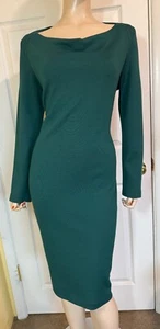 Excellent St John Dark Forest Green Milano Knit Dress sz 12 - Picture 1 of 10