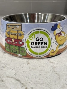 "English Kit-Tea" 5” Cat Bowl Go Green Bamboo Kitty Feeding Removable Stainless - Picture 1 of 13