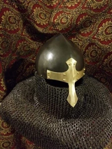 Medieval 16 Gage Helmet Reenactment Armor Viking Helmet Brass Nasal Helmet - Picture 1 of 4