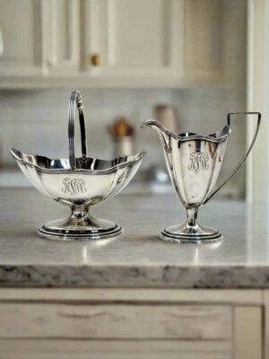 Gorham PLYMOUTH Plata Esterlina Crema y Azúcar Monograma Pequeñas Abolladuras!!️ Foto 1 de 4