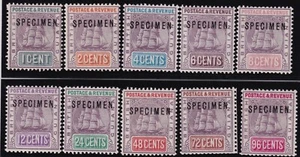 British Guiana 1889 - Sg193s-205s specimen set - MNH (4c stamp is mounted mint) - Picture 1 of 3