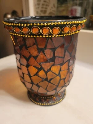 Brown Mosaic Glass * Candle Holder or Vase * 5.5"×4.5" - Image 1 of 2