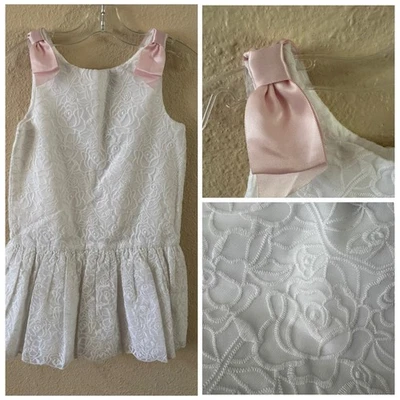 Vestido Janie And Jack Blanco Rosa Bordado Floral Rosa Hombro Lazo 8 Organza Foto 1 de 4