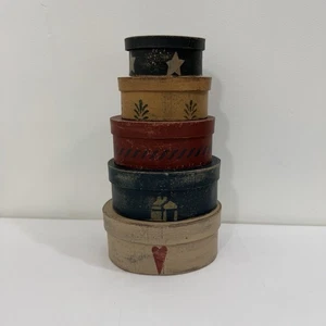 Primitive Cardboard Oval Nesting Boxes Set of 5 With Lids - Picture 1 of 4