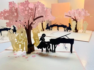 Origami Pop Cards Symphony Orchestra Music Band under Cherry Blossom Tree 3D Pop - Picture 1 of 10