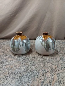 Lot 2 JOE GAFFORD SIGNED STUDIO POTTERY DRIP GLAZE VASES 3" Free Shipping EUC - Picture 1 of 10