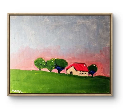 Pintura acrílica impresionista contemporánea arte original Farmland 14x11 Foto 1 de 4