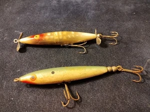 Heddon Dying Flutter + Unknown Wooden  Fishing Lure - Picture 1 of 7
