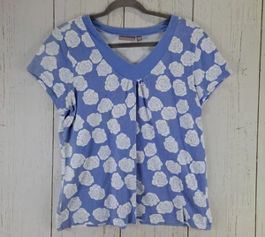 Croft Barrow Size XL Womens Blue White Floral Print Short Sleeve Cotton Top - Picture 1 of 8