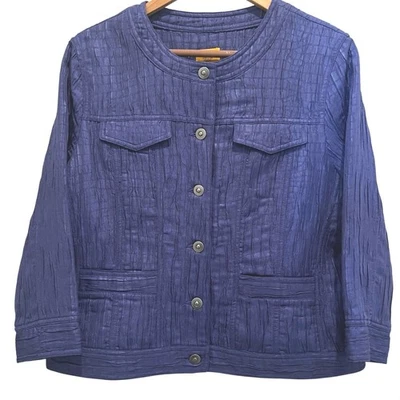 Chaqueta morada para mujer RUBY RD talla 12 mezcla de lino tela texturizada bolsillos boho  Foto 1 de 4