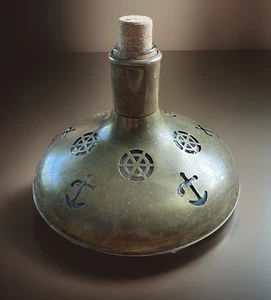 Vintage Messing und Glas Kapitänskaraffe Schiffe Dekanter Maritim Schweden Flasche - Bild 1 von 9