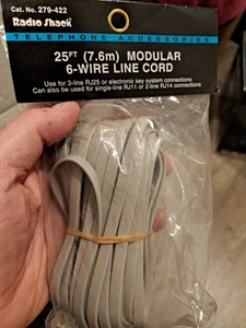 Radio Shack 25-ft Modular 6-Wire Line Cord for 3-line RJ25, single RJ11 or RJ-14 - Picture 1 of 2