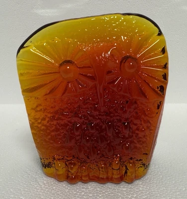 Blenko Glass Figurine 6402P - Large  Owl - Tangerine - Image 1 of 4
