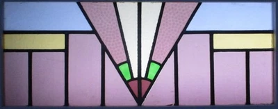 LARGE ABSTRACT TRANSOM OLD ENGLISH LEADED STAINED GLASS WINDOW 32.5" X 14.25" - Image 1 of 3