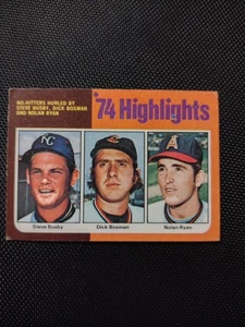1975 TOPPS BASEBALL CARD # 7 07 007 '74 HIGHLIGHTS NO HITTERS BUSBY BOSEMAN RYAN - Bild 1 von 5