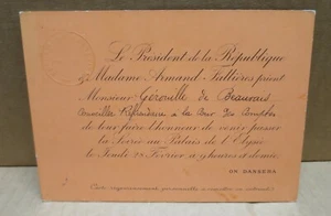 Armand FALLIERES Président de la République carton invitation soirée à l'Elysée - Picture 1 of 1
