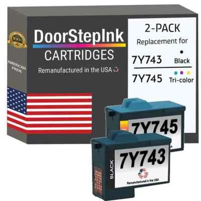 DoorStepInk Compatible Ink Cartridge for Dell Series2 7Y743 Bk / 7Y745 Color-USA - Image 1 of 4