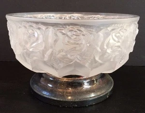 Vintage Frosted Crystal Rose Pattern Compote On WA Silverplate Base Signed - Picture 1 of 12