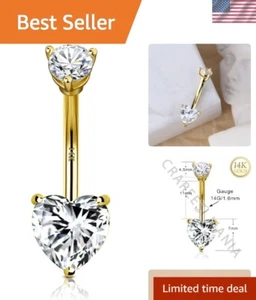 14K Solid Gold Belly Rings Heart Cubic Zirconia Belly Button Piercing Rings 1... - Picture 1 of 8