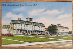 Postal de Breakers & Atlantic Hotels Narragansett Rhode Island década de 1930 sin usar - Imagen 1 de 1