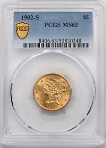 1902-S Gold PCGS MS63 $5 lLiberty Head Half Eagle PC1748 combine shipping - Picture 1 of 4