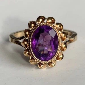 Anello ametista oro 9 kt vintage misura N.5 6,5 marcato 1976 ovale 9K 375 2,93g - Foto 1 di 14