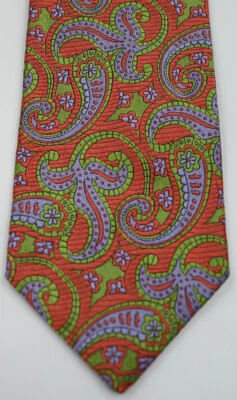 NEW Peter Blair Orange With Fancy Green and Blue Paisley Silk Tie Made in USA - Image 1 of 4