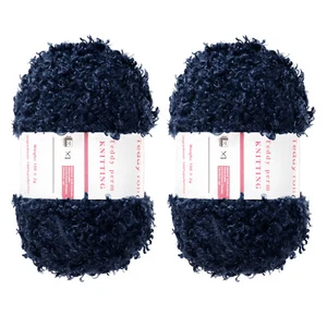 2pcs Fur Yarn Polyester Yarn Fluffy Chunky Yarn Navy Blue for Crocheting,50m - Picture 1 of 6
