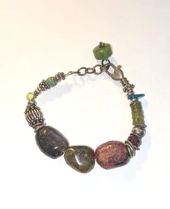 Sterling Silver Multi Natural Gemstone 7-8" Bracelet Jade Peridot Labradorite - Picture 1 of 6