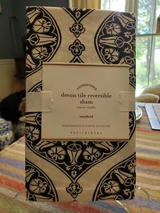 POTTERY BARN Devon Tile Black & White Design Standard Pillow Sham Cotton 20x26  - Picture 1 of 8