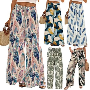 Women's Palazzo Pants Lounge Summer Comfortable Floral Wide Leg Casual Trousers - Picture 1 of 17