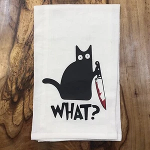 Halloween Murderous Black Cat With Knife Cotton Flour Sack Kitchen Bath 28”x 28” - Picture 1 of 2