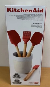 KITCHENAID 5 Piece Ceramic Utensil Holder Set - with 4 Silicone Utensils Baking - Picture 1 of 4