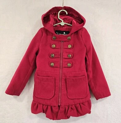 Me Jane Kids Girls Small Red Peacoat Hooded Coat Full Zip Jacket - Image 1 of 4