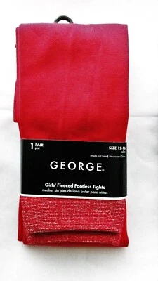 New George Fleeced Footless Tights Bottoms Girls Black Red White 4-6, 7-10, 12 - Image 1 of 4