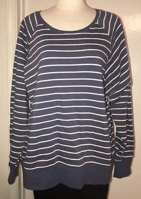 XXL Isabel Womens Maternity Dusty Blue White Stripe Fleece Lined Sweatshirt NWT - Image 1 of 2