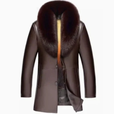Mens Genuine Leather Jacket Long Suit Collar Jacket Sheepskin Mink Fur Jackets - Image 1 of 4