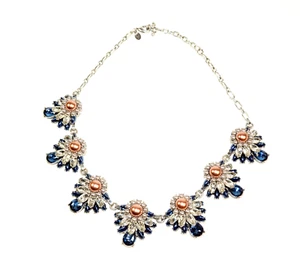 Joan Rivers Necklace Blue Rhinestone Statement Copper Silver Tone Adj Chain - Picture 1 of 7