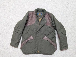 vintage EDDIE BAUER jacket L green SKYLINER 1936 quilted GOOSE DOWN leather - Picture 1 of 13