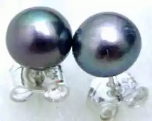 6-7mm Flat Natural Freshwater Black Pearl Earrings for Women Silver Stud Earring - Picture 1 of 3
