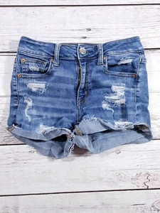 American Eagle Next Level Stretch hoch geschnittene Shortie Denim Shorts Größe 0 N10 - Bild 1 von 8