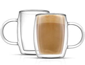 Double Wall Glass Coffee Mugs - 13.5oz Double Walled Glasses, Thermal Borosil... - Picture 1 of 9
